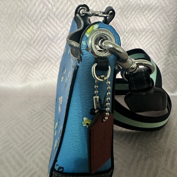 Coach Jes Baguette with Floral Bow Print Silver/Blue Multi Smooth Leather - Picture 2 of 4